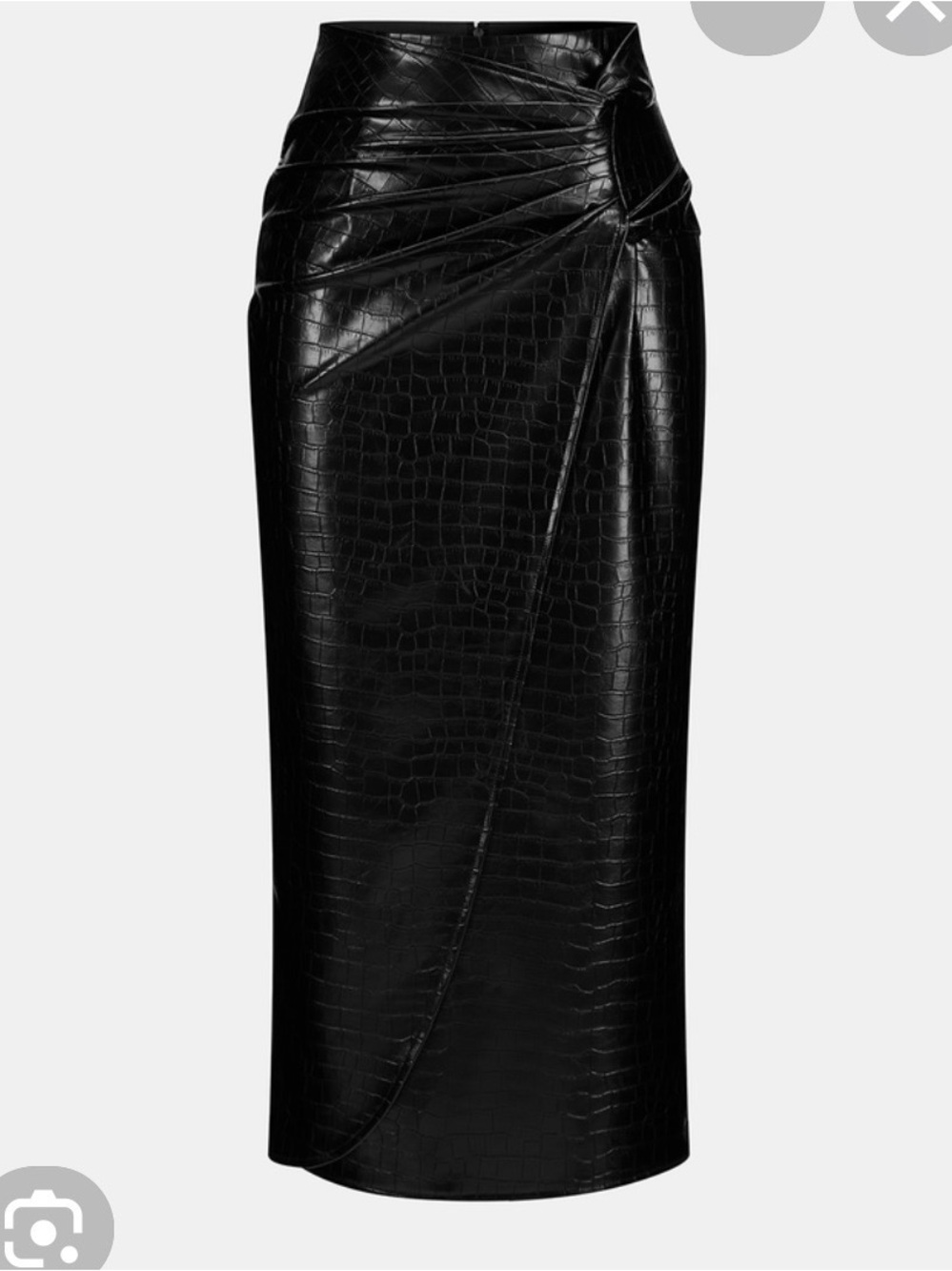 Commense Black Faux Croc Wrap-Detail Pencil Skirt